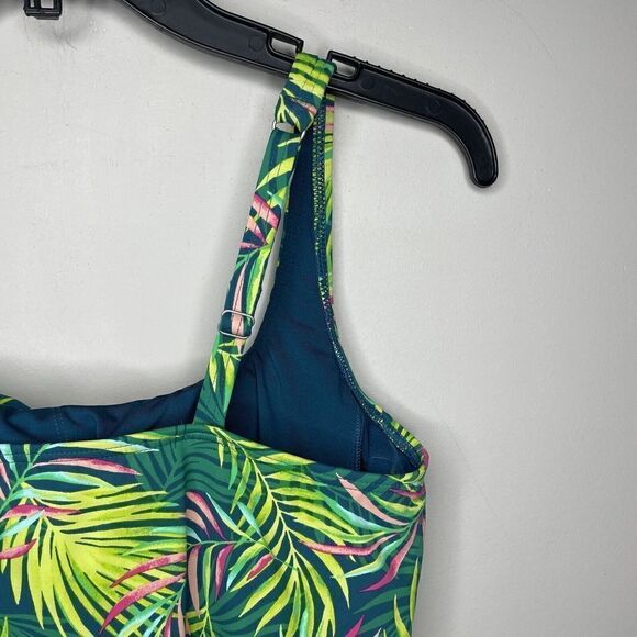 LANDS END Tankini Top Womens 8 Square Neck NEW Baltic Teal Multi Palm Underwire - Picture 4 of 8